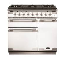 Rangemaster ELS90DFFWH - 90cm Elise Dual Fuel White Brushed Chrome Range Cooker 108480