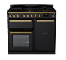 Rangemaster ESDL100DFPGBLAB1 - 100cm Estel Deluxe Dual Fuel Gloss Black Antique Brass Range Cooker 18074 