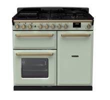 Rangemaster ESDL100DFPMNTAB1 - 100cm Estel Deluxe Dual Fuel Mint Antique Brass Range Cooker 18080