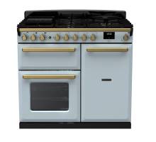 Rangemaster ESDL100DFPMSBAB1 - 100cm Estel Deluxe Dual Fuel Misty Blue Antique Brass Range Cooker 18078