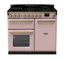Rangemaster ESDL100DFPPPKAB1 - 100cm Estel Deluxe Dual Fuel Pale Pink Antique Brass Range Cooker 18079