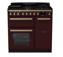 Rangemaster ESDL90DFPBORAB1 - 90cm Estel Deluxe Dual Fuel Bordeaux Antique Brass Range Cooker 18035