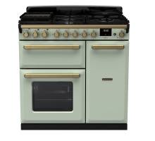 Rangemaster ESDL90DFPMNTAB1 - 90cm Estel Deluxe Dual Fuel Mint Antique Brass Range Cooker 18038