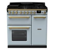 Rangemaster ESDL90DFPMSBAB1 - 90cm Estel Deluxe Dual Fuel Misty Blue Antique Brass Range Cooker 18036