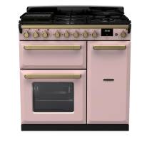 Rangemaster ESDL90DFPPPKAB1 - 90cm Estel Deluxe Dual Fuel Pale Pink Antique Brass Range Cooker 18037