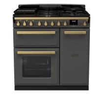 Rangemaster ESDL90DFPSLTAB1 - 90cm Estel Deluxe Dual Fuel Slate Antique Brass Range Cooker 18033