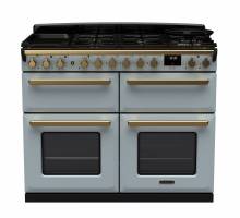 Rangemaster ESDLB110DFPMSBAB1 - 110cm Estel Deluxe Dual Fuel Misty Blue Antique Brass Range Cooker 18148