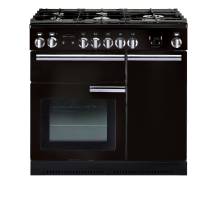 Rangemaster PROP90DFFGBC - 90cm Professional + Dual Fuel Gloss Black Chrome Range Cooker 91630