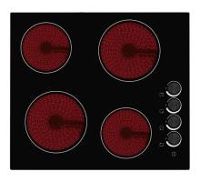 Top view of Culina UBCH60KCR 60cm black glass ceramic hob with 4 zones and right-hand rotary controls