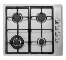 Top view of Culina UBGHDFFJ60.1 60cm stainless steel gas hob with cast iron pan stands and right-side rotary controls