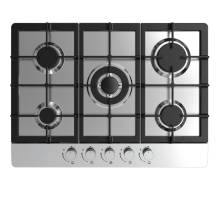 Top view of Culina UBGHDFFJ70.1 70cm stainless steel gas hob with cast iron pan stands and front rotary controls