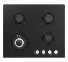 Top view of Culina UBGHJ607 60cm black glass gas hob with front rotary controls and pro satin pan stands