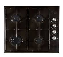 Top view of NordMende HGE603BL gas hob with four burners in black finish
