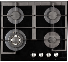 Top view of NordMende HGX603BGL gas hob with Plus X burner layout