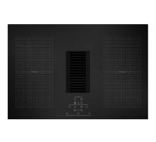 op view of Culina ICONFLEX75DD 77cm black glass vented induction hob with central grille and LED touch controls