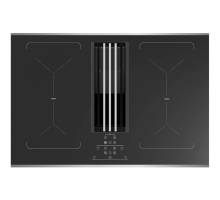 top view of Culina ICONFXP75DDS 77cm black glass and stainless steel vented induction hob with central grille and LED touch controls
