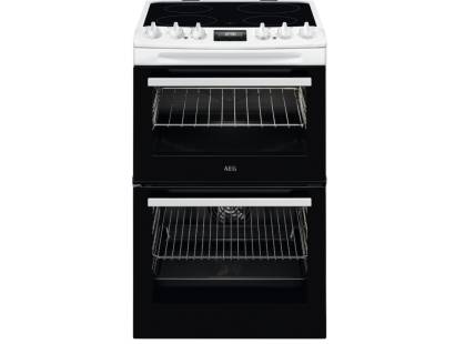 AEG CCX1530ACW electric cooker front view in white with ceramic hob