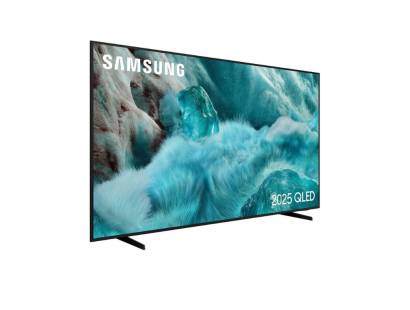 Angled side view of Samsung 85 inch QLED TV showcasing slim profil