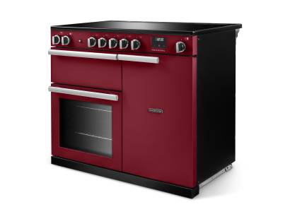 Angled view of Rangemaster Professional 100 Bordeaux Range Cooker showing contemporary styling