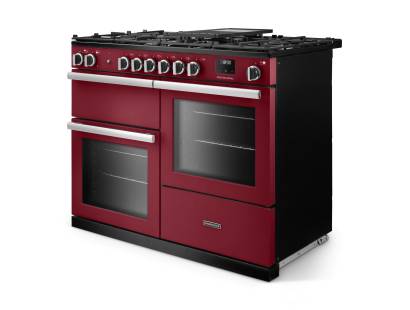 Angled view of Rangemaster Professional 110 Bordeaux Range Cooker showing contemporary styling