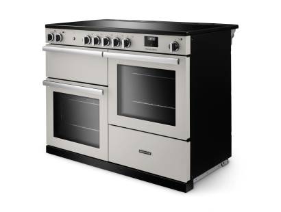 Angled view of Rangemaster Professional 110 Ivory Range Cooker showing contemporary styling