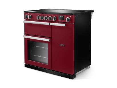 Angled view of Rangemaster Professional 90 Bordeaux Range Cooker showing contemporary styling