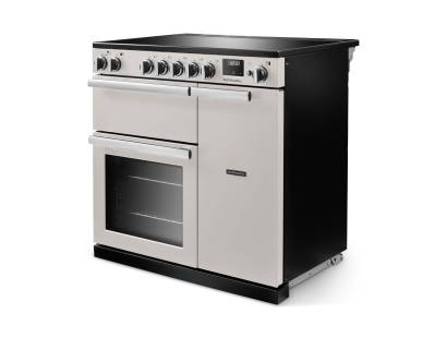 Angled view of Rangemaster Professional 90 Ivory Range Cooker showing contemporary styling