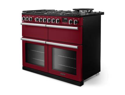 Angled view of Rangemaster Professional Deluxe 110 Bordeaux Range Cooker with dedicated slow cooker