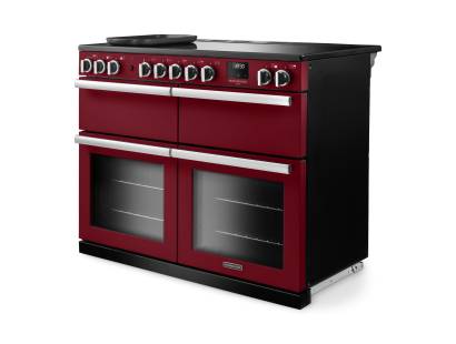 Angled view of Rangemaster Professional Deluxe 110 Bordeaux Range Cooker with dedicated slow cooker