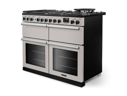 Angled view of Rangemaster Professional Deluxe 110 Ivory Range Cooker with dedicated slow cooker