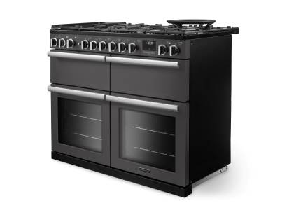 Angled view of Rangemaster Professional Deluxe 110 Slate Range Cooker with dedicated slow cooker