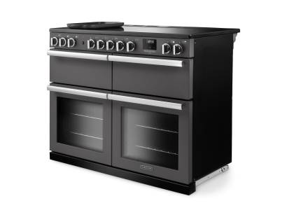 Angled view of Rangemaster Professional Deluxe 110 Slate Range Cooker with dedicated slow cooker
