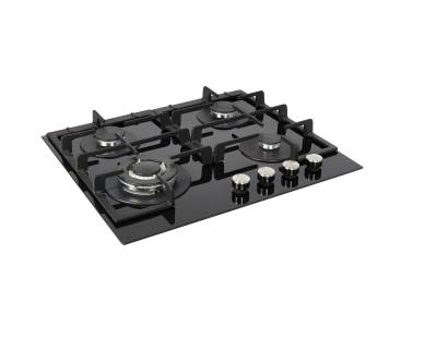 Angled view of black glass surface with burner spacing
