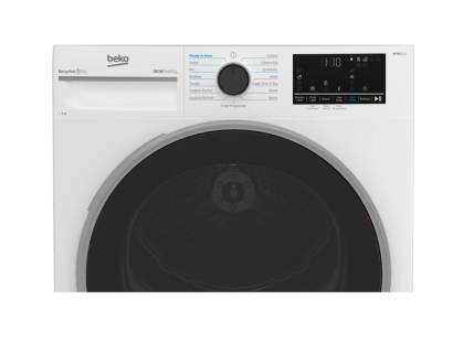 Beko white heat pump dryer family sized, eco friendly 9kg tumble dryer, utility room appliance