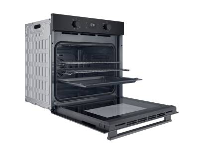Black Hotpoint built-in fan oven with digital timer and multifunction cooking