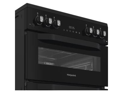 Black Hotpoint gas cooker with large oven and separate grill cavity