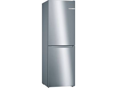 Bosch KGN34NLEAG fridge freezer in silver with top fridge and bottom freezer doors open
