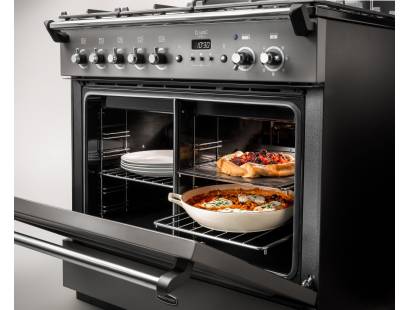 Classic FX Induction with oven open showing energy panel