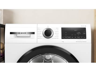 Close-up of Bosch Series 6 tumble dryer control panel with AutoDry functions