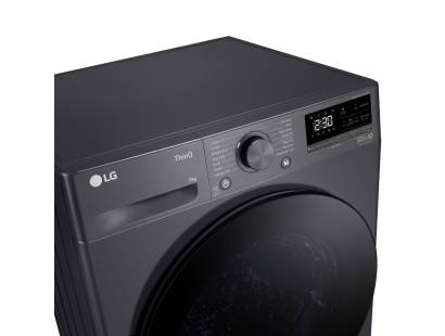 Close-up of LG FDV709GN digital control panel and drying cycle dial