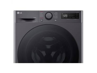 Close-up of LG FWY606GBLN1 control panel with digital dial and LED display