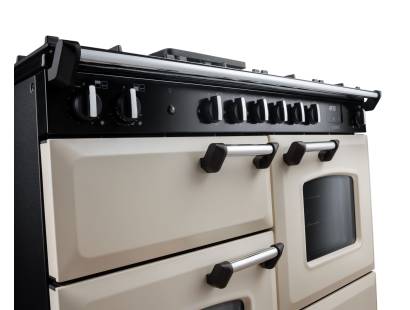 Close-up of Rangemaster Classic 110 control dials and white LED display