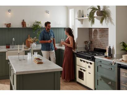 Close-up of Rangemaster Classic Deluxe 100 in a modern kitchen setting