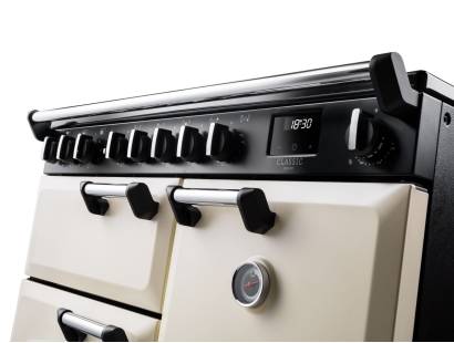 Close-up of Rangemaster Classic Deluxe 100 induction hob with power boost cooking zones