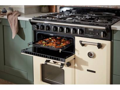 Close-up of Rangemaster Classic Deluxe 90 control dials and white LED touch display