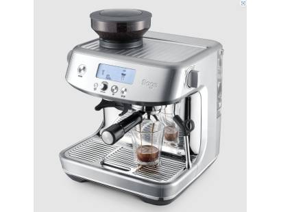 Close-up of Sage Barista Pro conical burr grinder and bean hopper