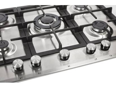 Close-up of control knobs and cast iron supports
