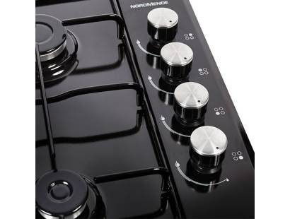 Close-up of stainless steel side-mounted control knobs