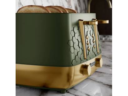 Close-up view of variable browning controls on Olivine Green Cassini toaster