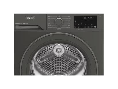 Dark grey Hotpoint tumble dryer with PetHairCare technology